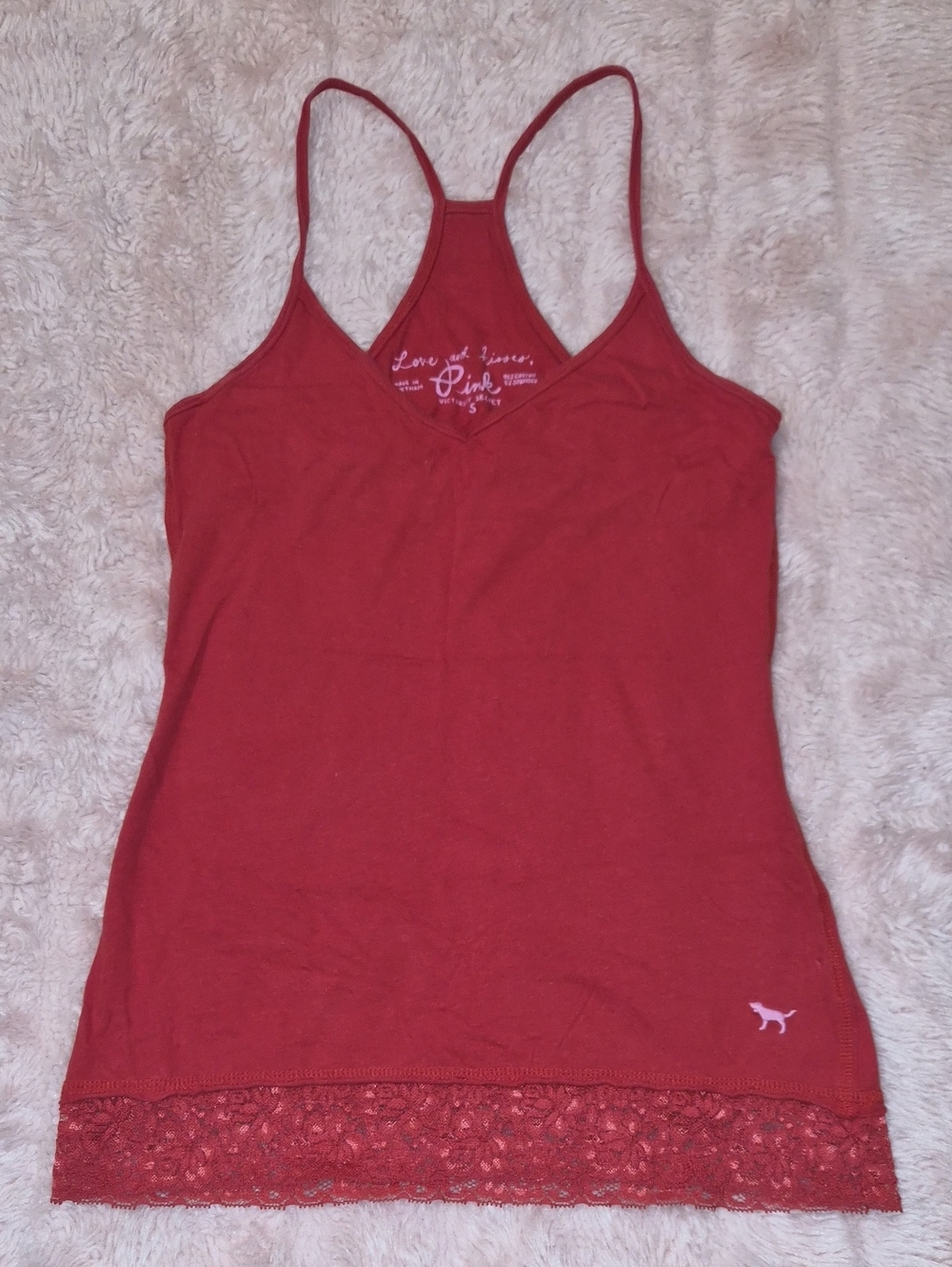 PINK Victoria's Secret Red Racerback Camisole with Lace Hem
